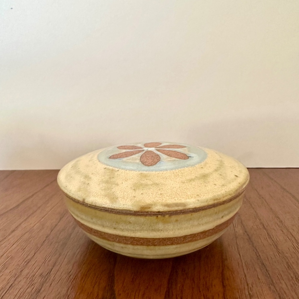 Vintage Stoneware trinket dish, Pottery with lid